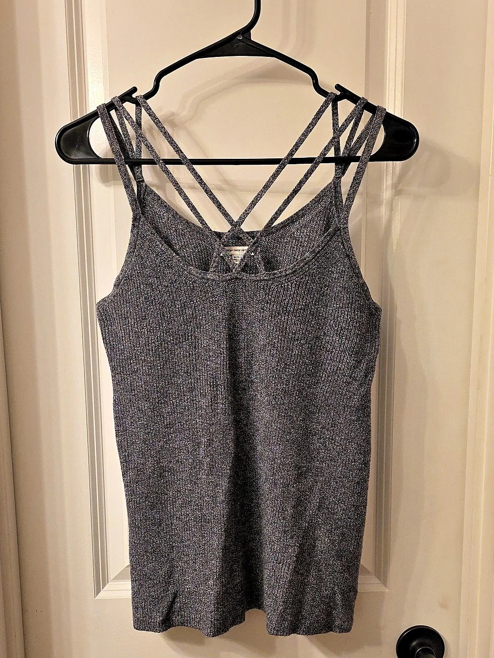American Eagle Outfitters AE Cross-Front Strappy Tank Top Gray Medium